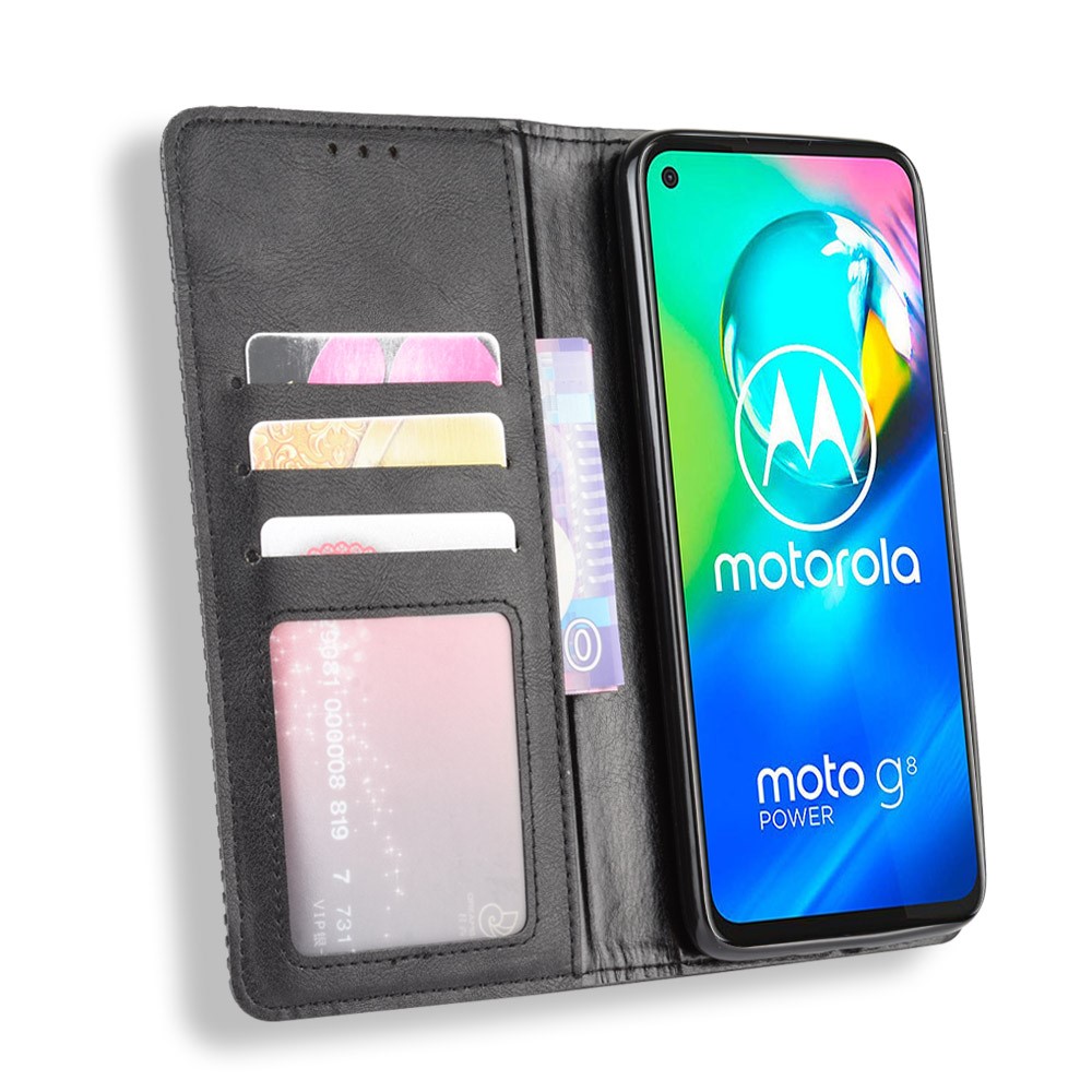 Retro Magnetic Leather Wallet Phone Cover for Motorola Moto G8 - Black-8