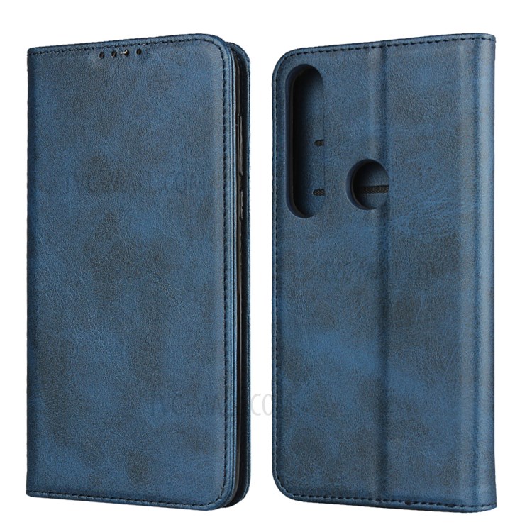 Auto-absorbed Leather Wallet Phone Case for Motorola Moto G8 Plus - Blue-1