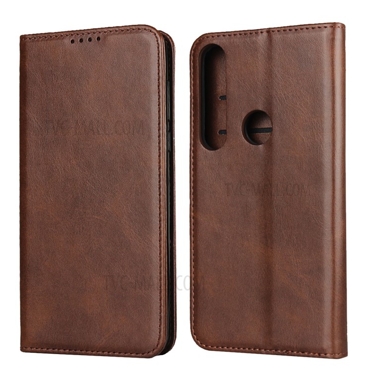 Auto-absorbed Leather Wallet Phone Case for Motorola Moto G8 Plus - Coffee-1
