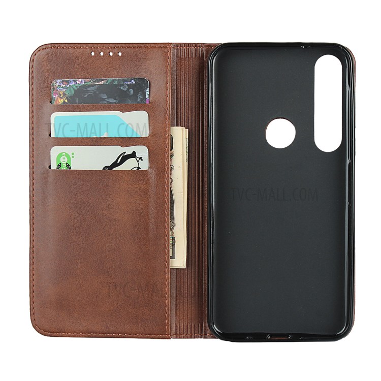 Auto-absorbed Leather Wallet Phone Case for Motorola Moto G8 Plus - Coffee-4