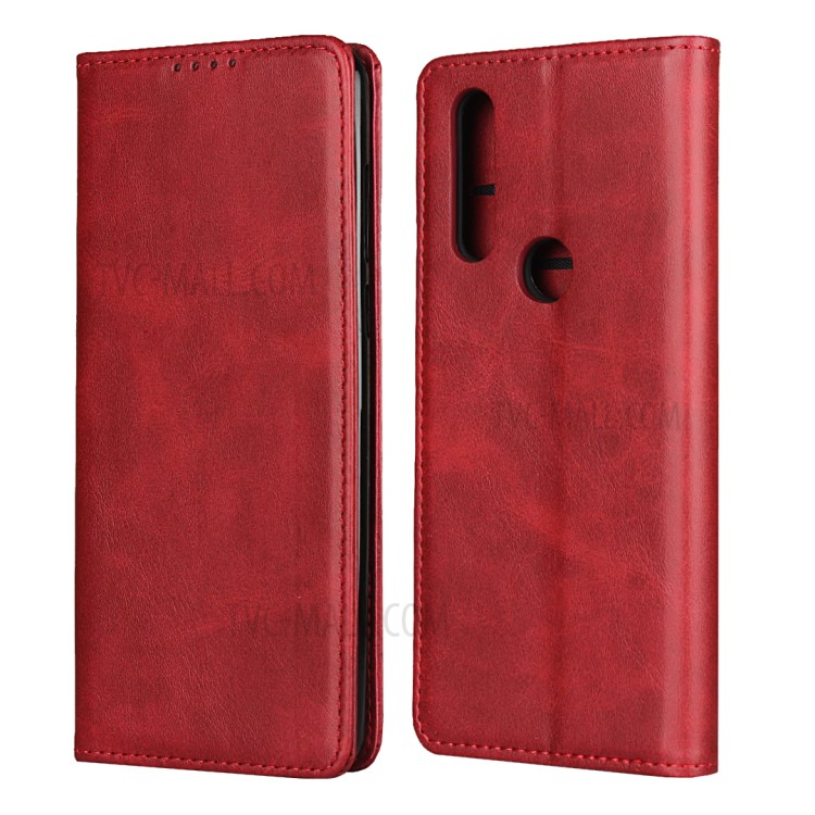 Auto-absorbed PU Leather Wallet Case for Motorola One Action - Red-1