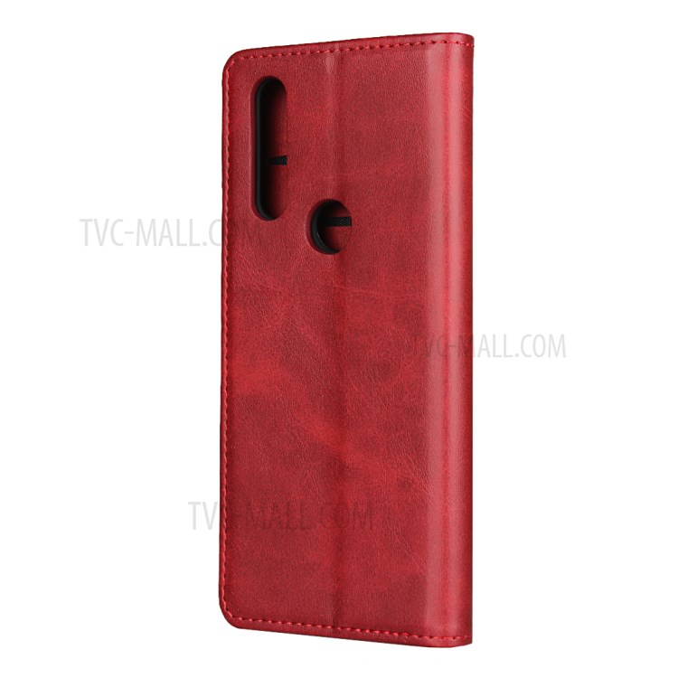 Auto-absorbed PU Leather Wallet Case for Motorola One Action - Red-3