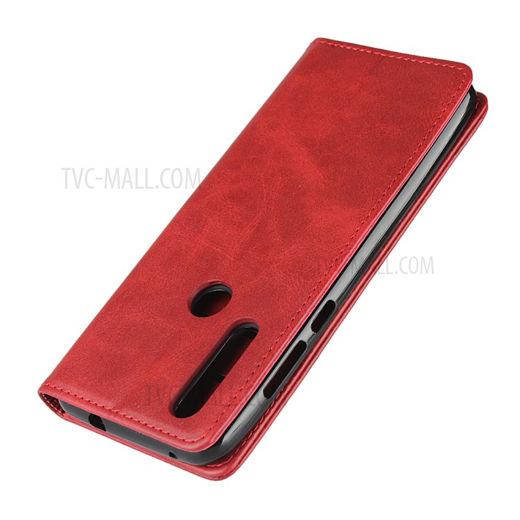 Auto-absorbed PU Leather Wallet Case for Motorola One Action - Red-6