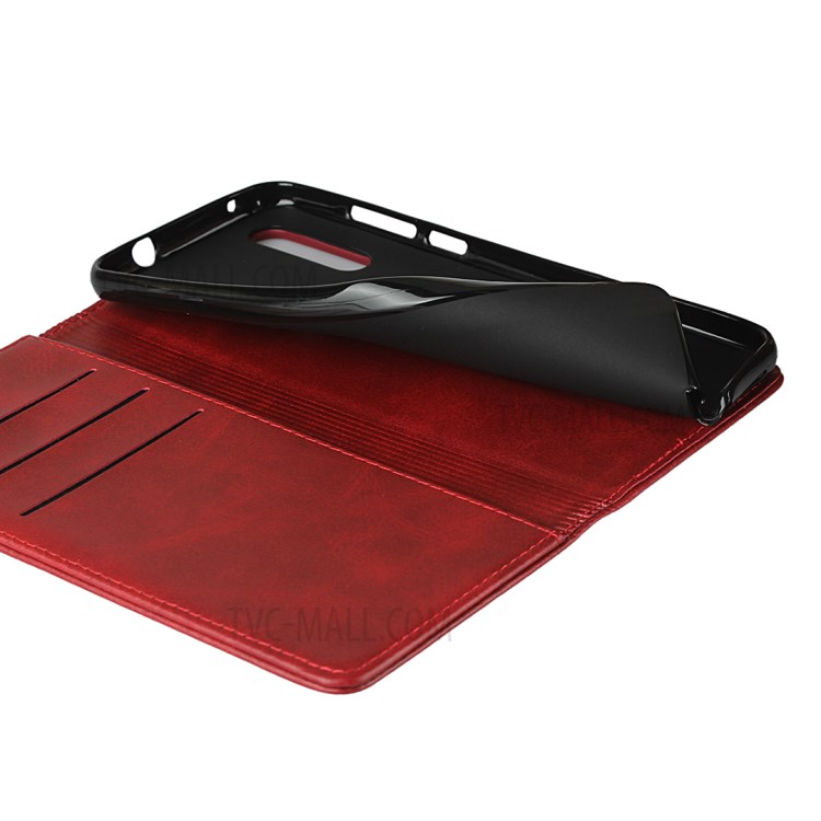 Auto-absorbed PU Leather Wallet Case for Motorola One Action - Red-7