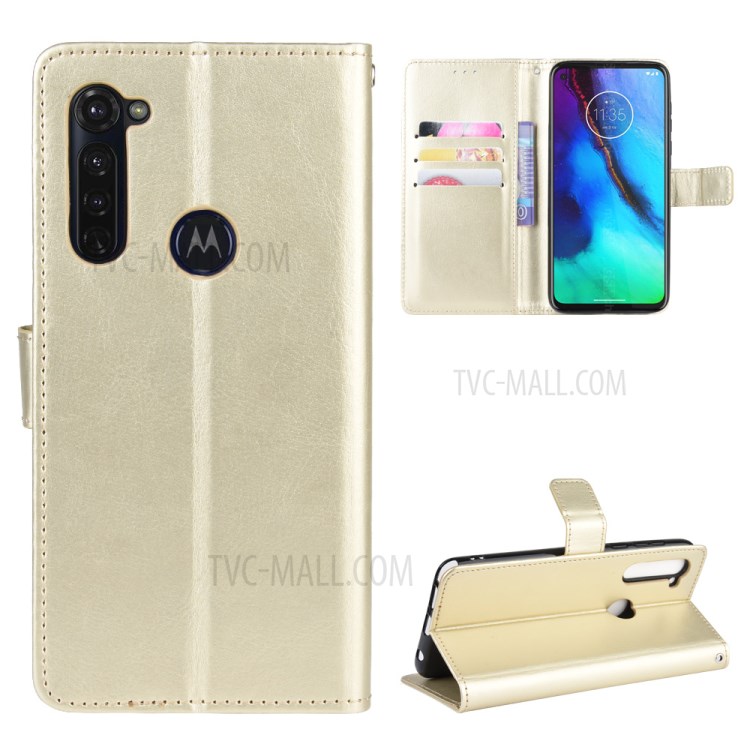 Crazy Horse Texture Protection Wallet PU Leather Wallet Shell for Motorola Moto G Stylus / G Pro - Gold-1