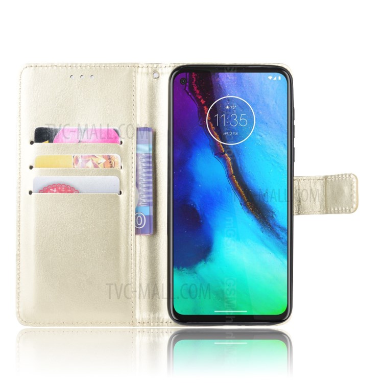 Crazy Horse Texture Protection Wallet PU Leather Wallet Shell for Motorola Moto G Stylus / G Pro - Gold-7