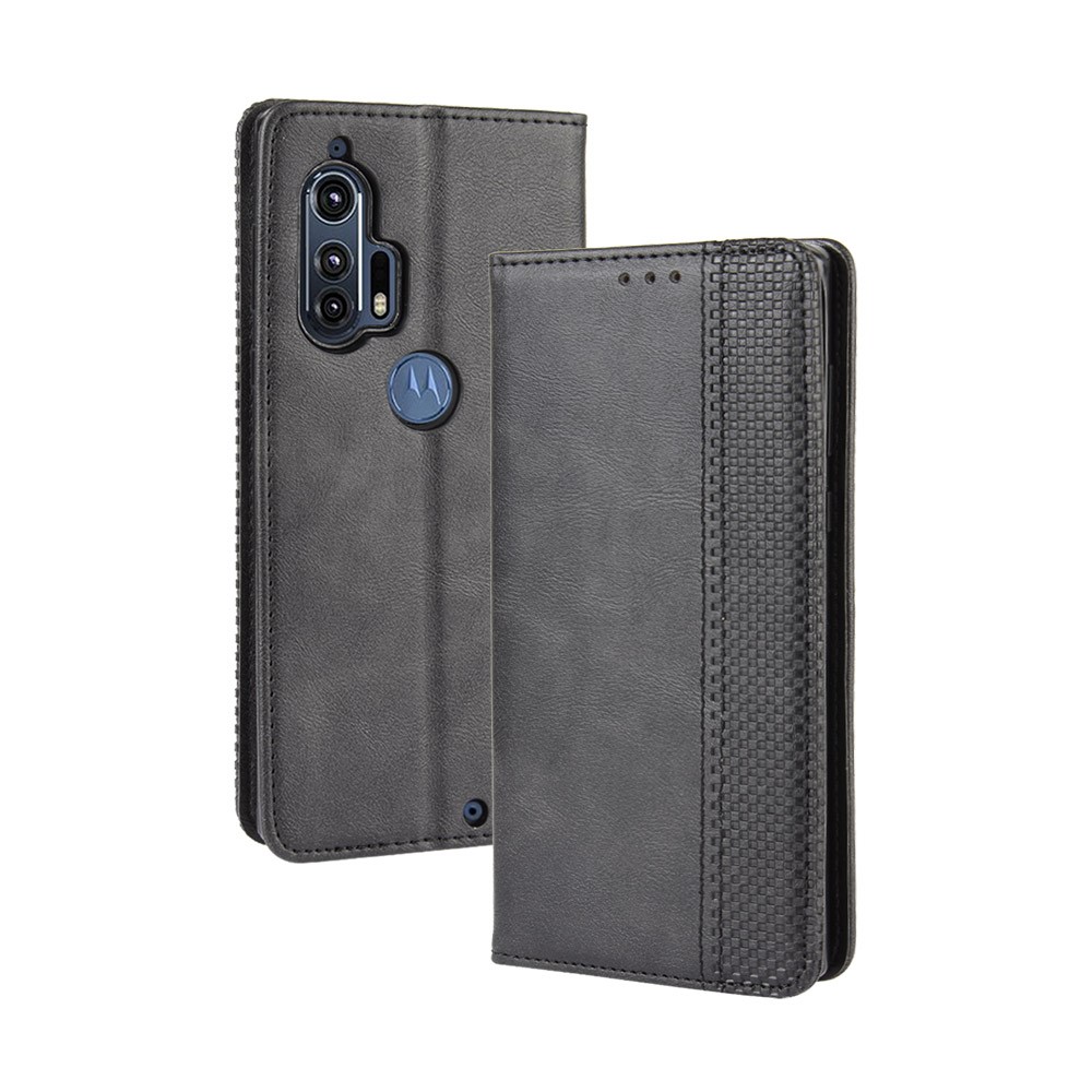 Retro Magnetic Leather Wallet Phone Cover for Motorola Edge Plus - Black-2
