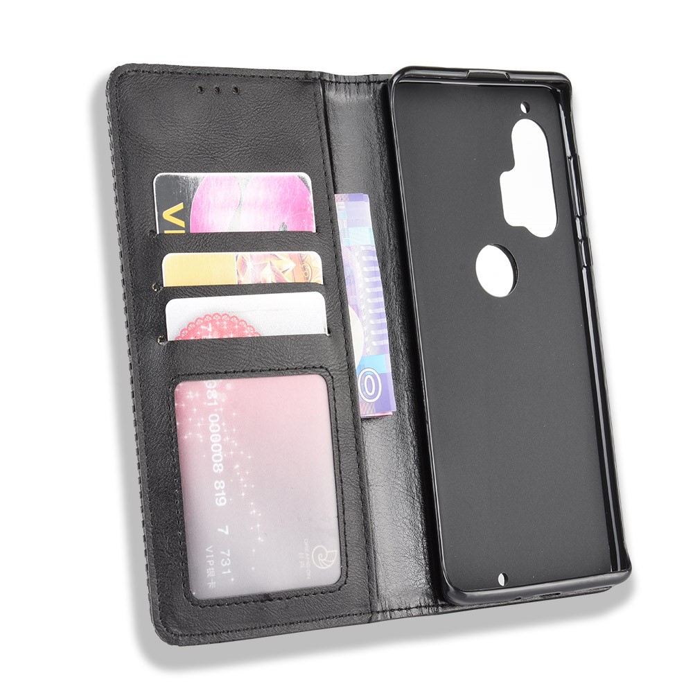 Retro Magnetic Leather Wallet Phone Cover for Motorola Edge Plus - Black-5