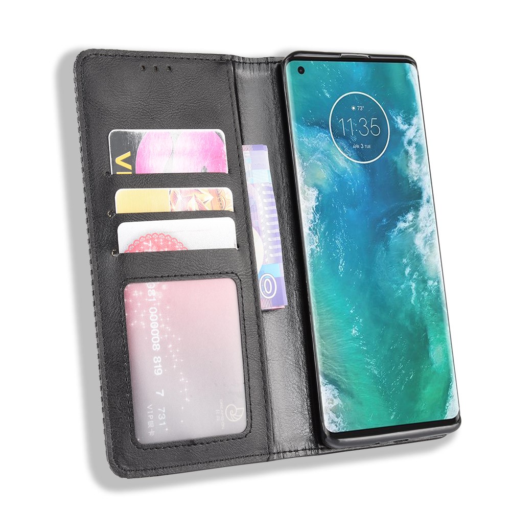 Retro Magnetic Leather Wallet Phone Cover for Motorola Edge Plus - Black-6