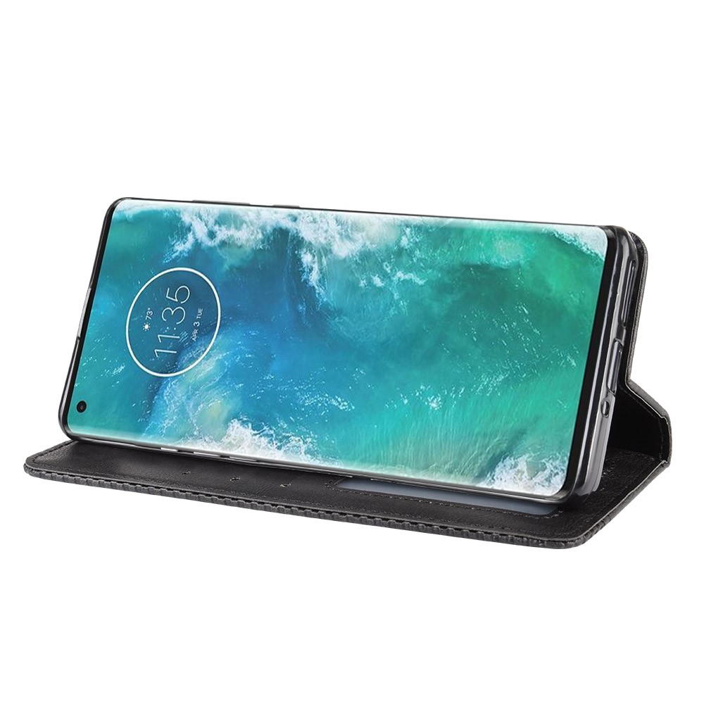 Retro Magnetic Leather Wallet Phone Cover for Motorola Edge Plus - Black-7