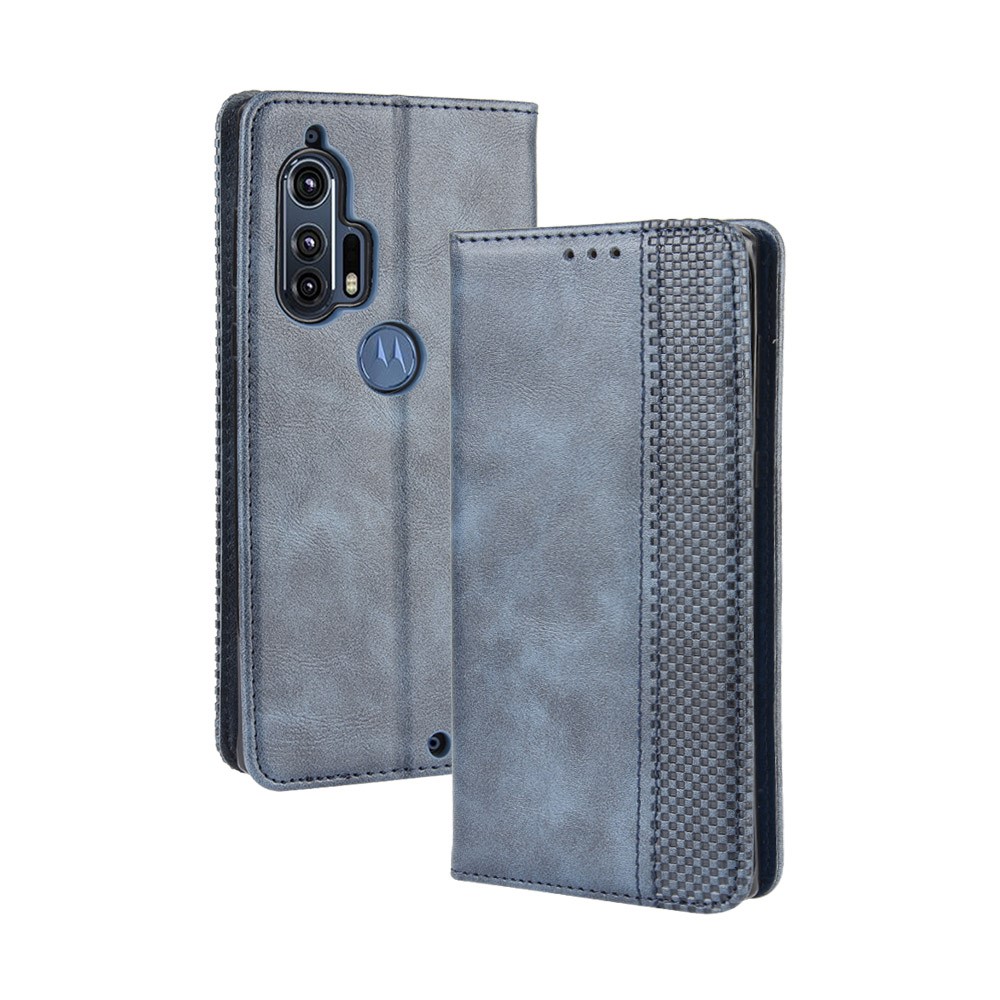 Retro Magnetic Leather Wallet Phone Cover for Motorola Edge Plus - Blue-2