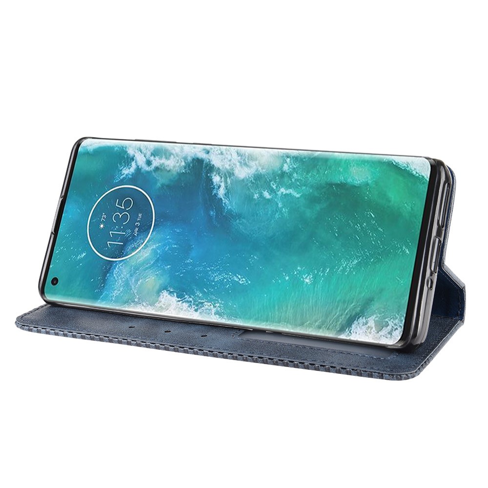 Retro Magnetic Leather Wallet Phone Cover for Motorola Edge Plus - Blue-7