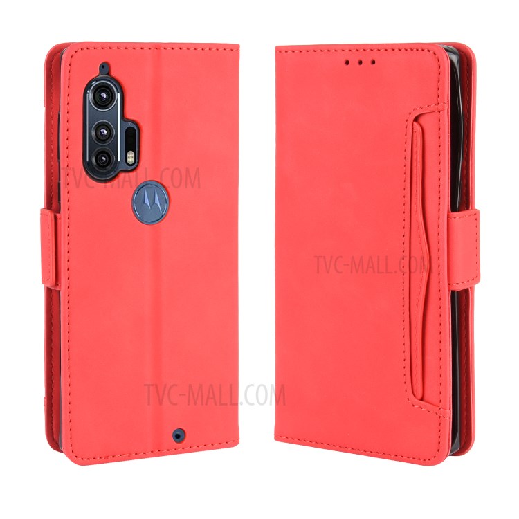 Wallet Leather Stand Case with Multiple Card Slots for Motorola Edge Plus - Red-2