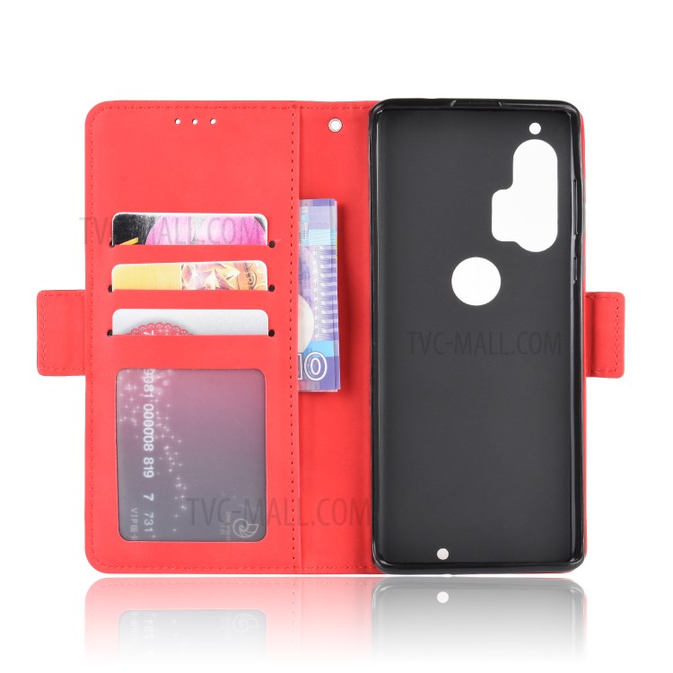 Wallet Leather Stand Case with Multiple Card Slots for Motorola Edge Plus - Red-5