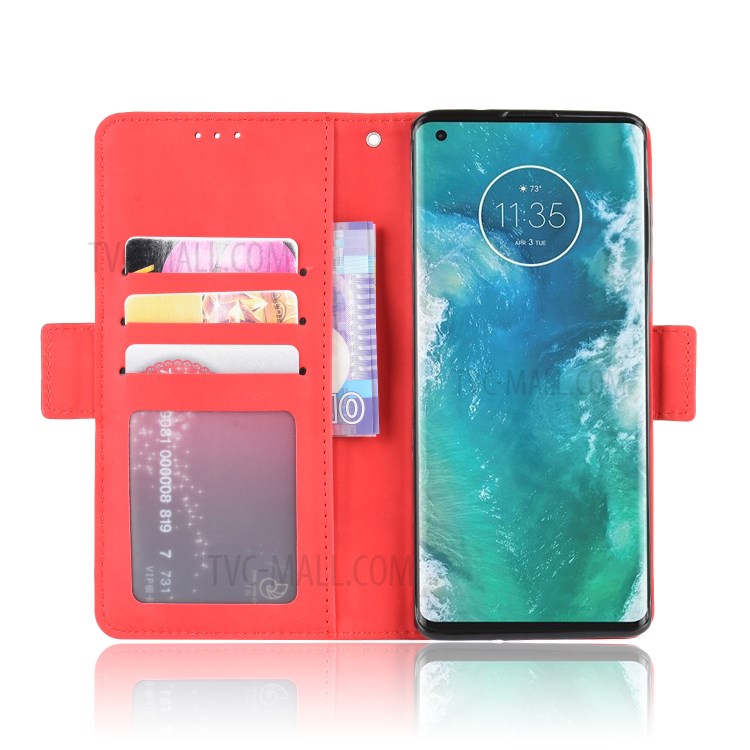 Wallet Leather Stand Case with Multiple Card Slots for Motorola Edge Plus - Red-6