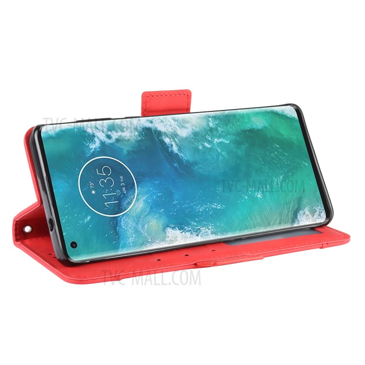 Wallet Leather Stand Case with Multiple Card Slots for Motorola Edge Plus - Red-7