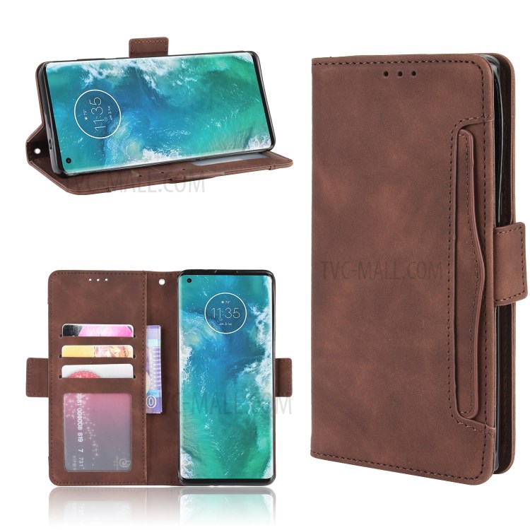 Wallet Leather Stand Case with Multiple Card Slots for Motorola Edge Plus - Brown-1