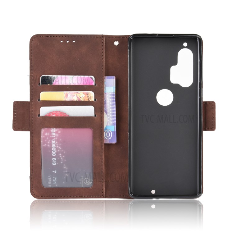 Wallet Leather Stand Case with Multiple Card Slots for Motorola Edge Plus - Brown-4