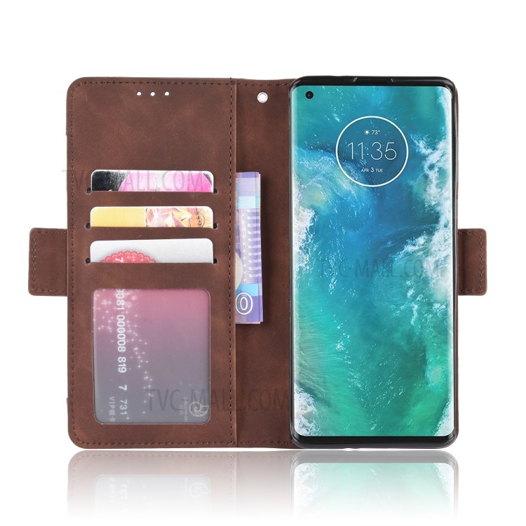 Wallet Leather Stand Case with Multiple Card Slots for Motorola Edge Plus - Brown-5