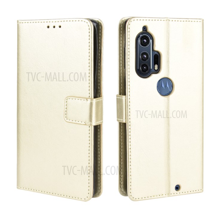 Crazy Horse Surface Leather Wallet Stand Case for Motorola Edge Plus - Gold-2
