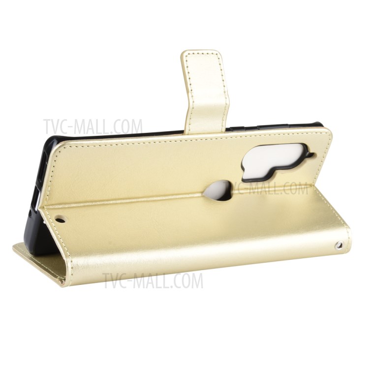 Crazy Horse Surface Leather Wallet Stand Case for Motorola Edge Plus - Gold-8