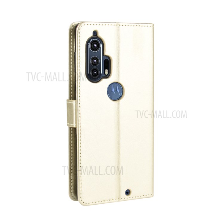 Crazy Horse Surface Leather Wallet Stand Case for Motorola Edge Plus - Gold-9