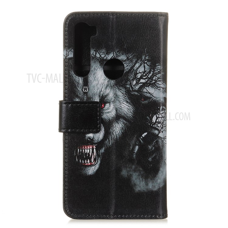 Protective Patterned Flip PU Leather Cover Wallet Stand Case for Motorola Moto G8 - Fierce Wolf-3