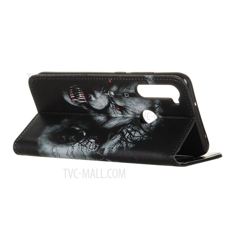 Protective Patterned Flip PU Leather Cover Wallet Stand Case for Motorola Moto G8 - Fierce Wolf-4