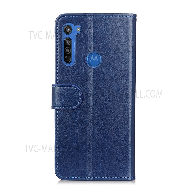 Crazy Horse Wallet Leather Protective Shell for Motorola Moto G8 - Blue-3