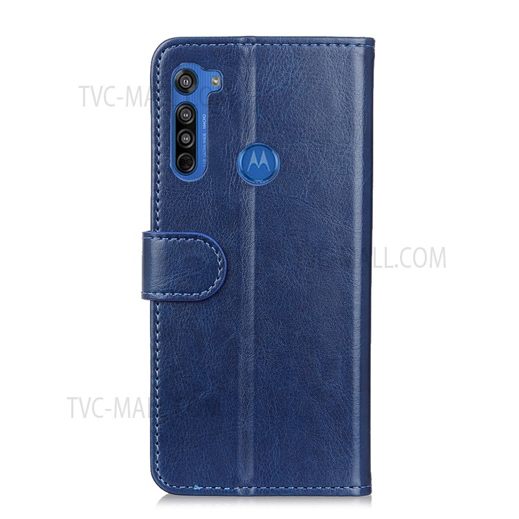 Crazy Horset Cartet Leather Protective Shell Para Motorola Moto G8 - Azul-3