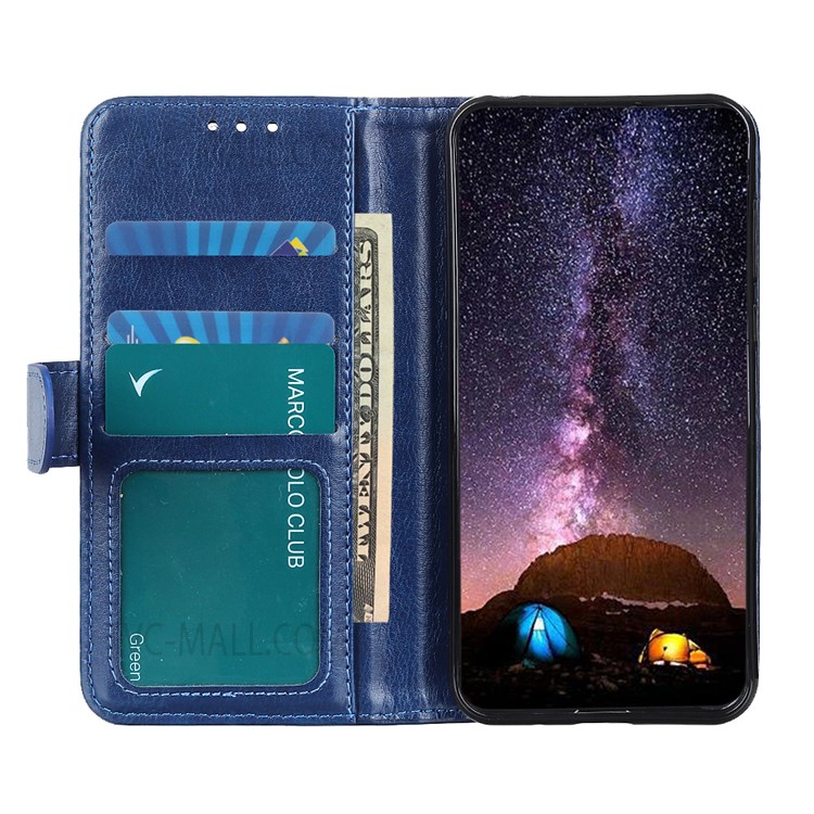 Portafoglio Crazy Horse Ghell Protettivo Per Motorola Moto G8 - Blu