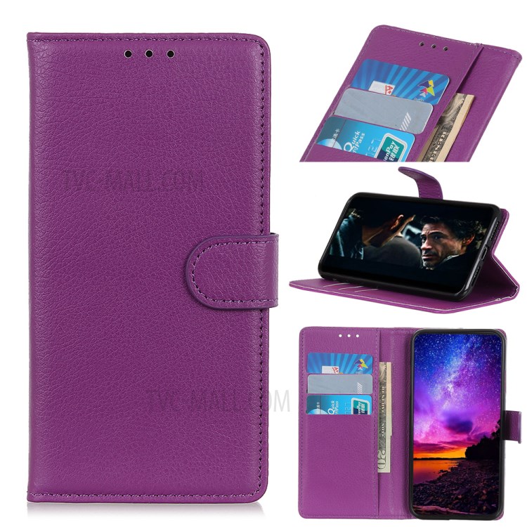 Litchi Skin Wallet Leather Stand Case for Motorola Moto G8 - Purple-1