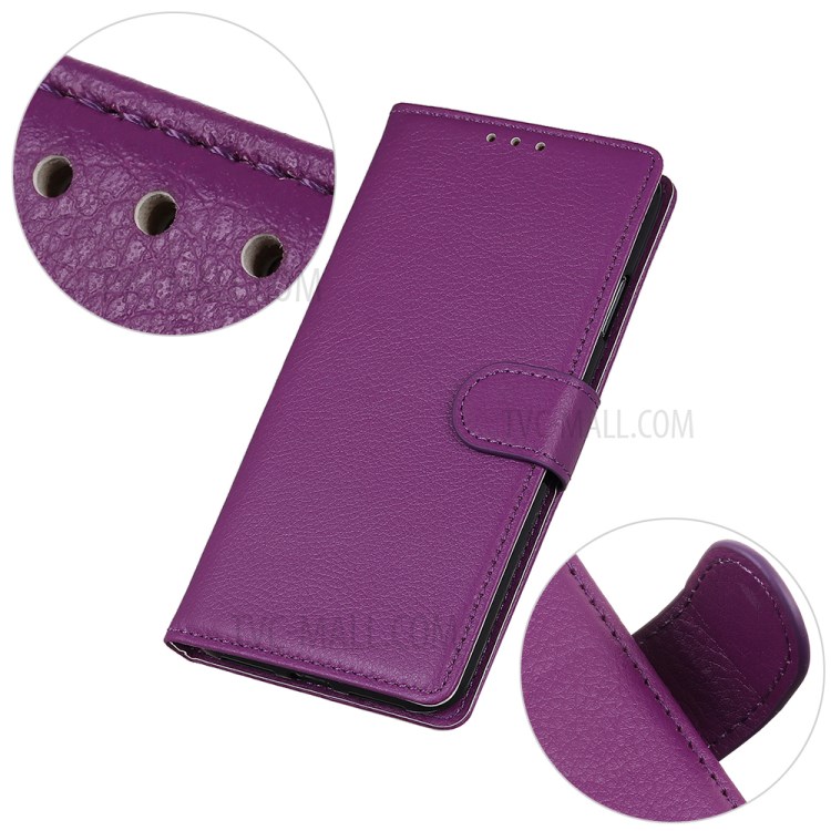 Litchi Skin Wallet Leather Stand Case for Motorola Moto G8 - Purple-4
