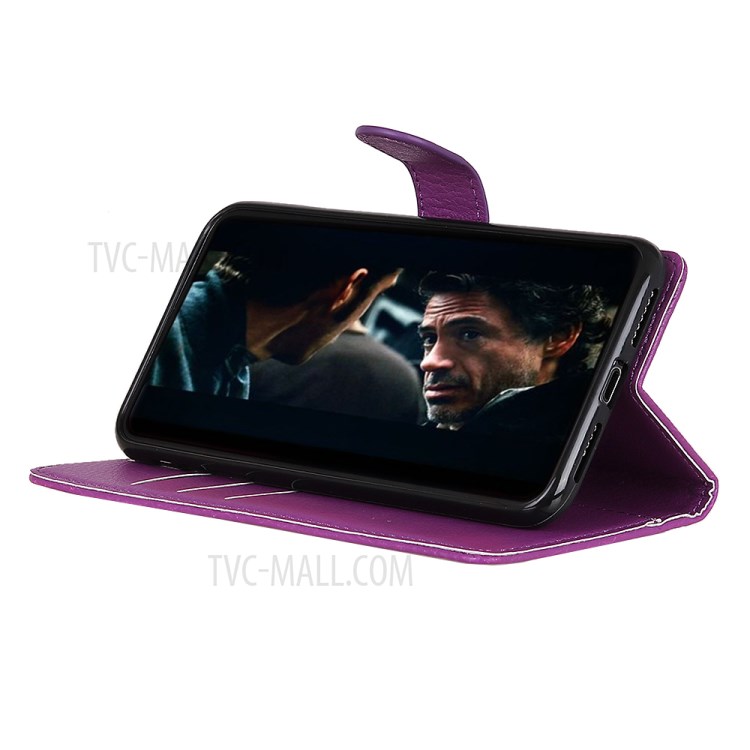 Litchi Skin Wallet Leather Stand Case for Motorola Moto G8 - Purple-8