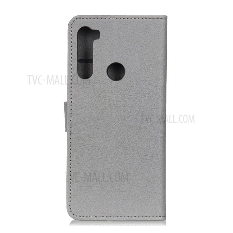 Litchi Skin Leather Wallet Case Protection for Motorola Moto G8 - Silver-2