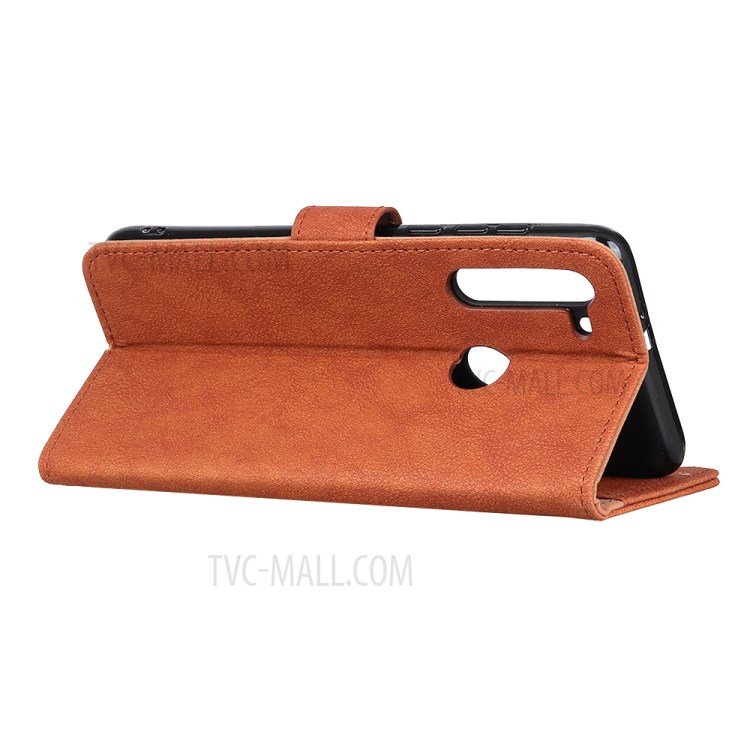 KHAZNEH Vintage Style Leather Wallet Stand Phone Shell for Motorola Moto G8 Power - Brown-3