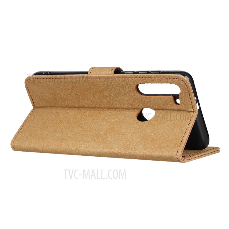 KHAZNEH Vintage Style Leather Wallet Stand Phone Shell for Motorola Moto G8 Power - Khaki-3