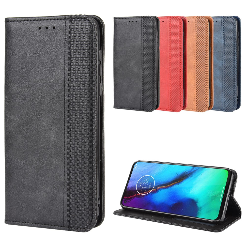 Auto-absorbed Retro Leather Wallet Protector Case for Motorola Moto G Stylus / G Pro - Black-11