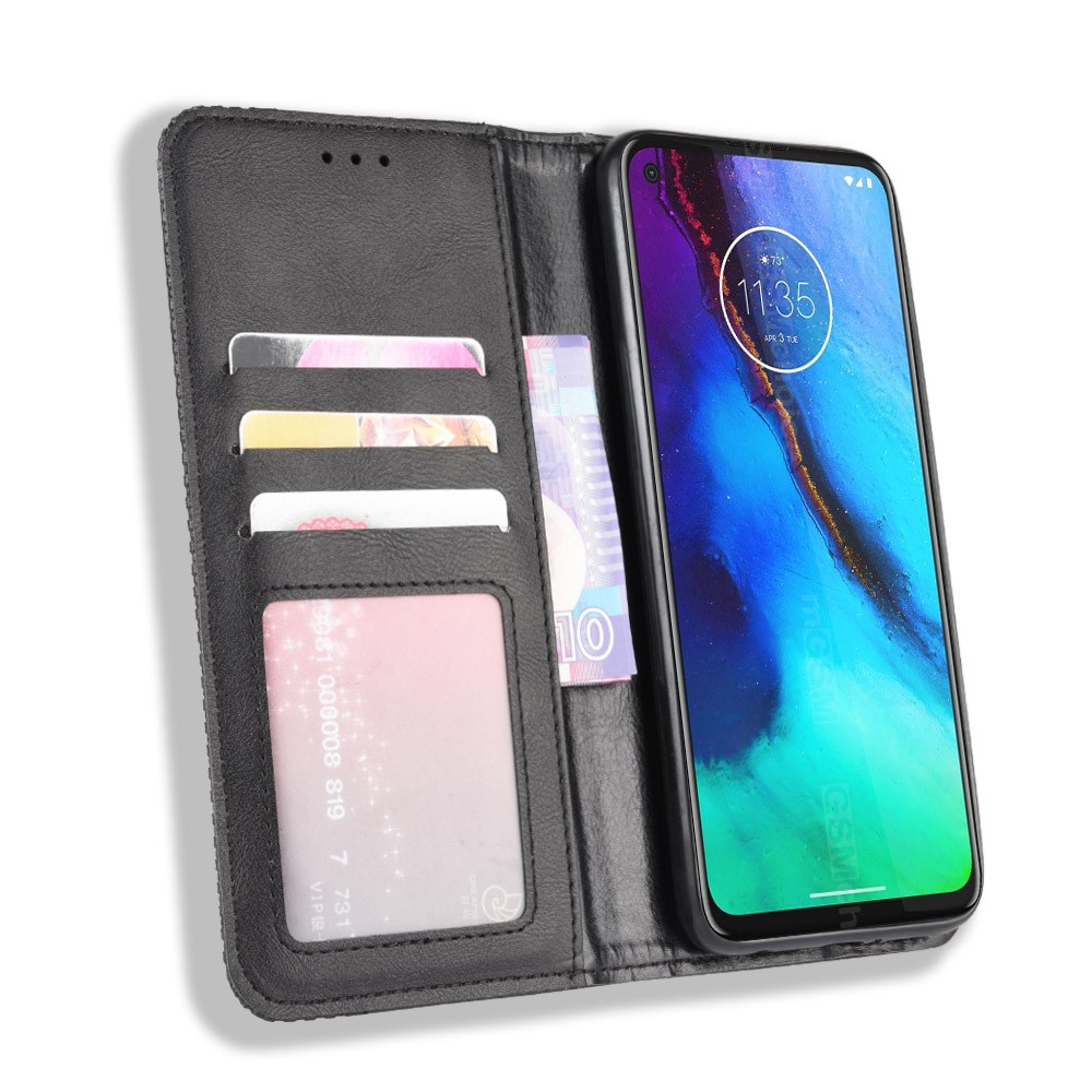 Auto-absorbed Retro Leather Wallet Protector Case for Motorola Moto G Stylus / G Pro - Black-5