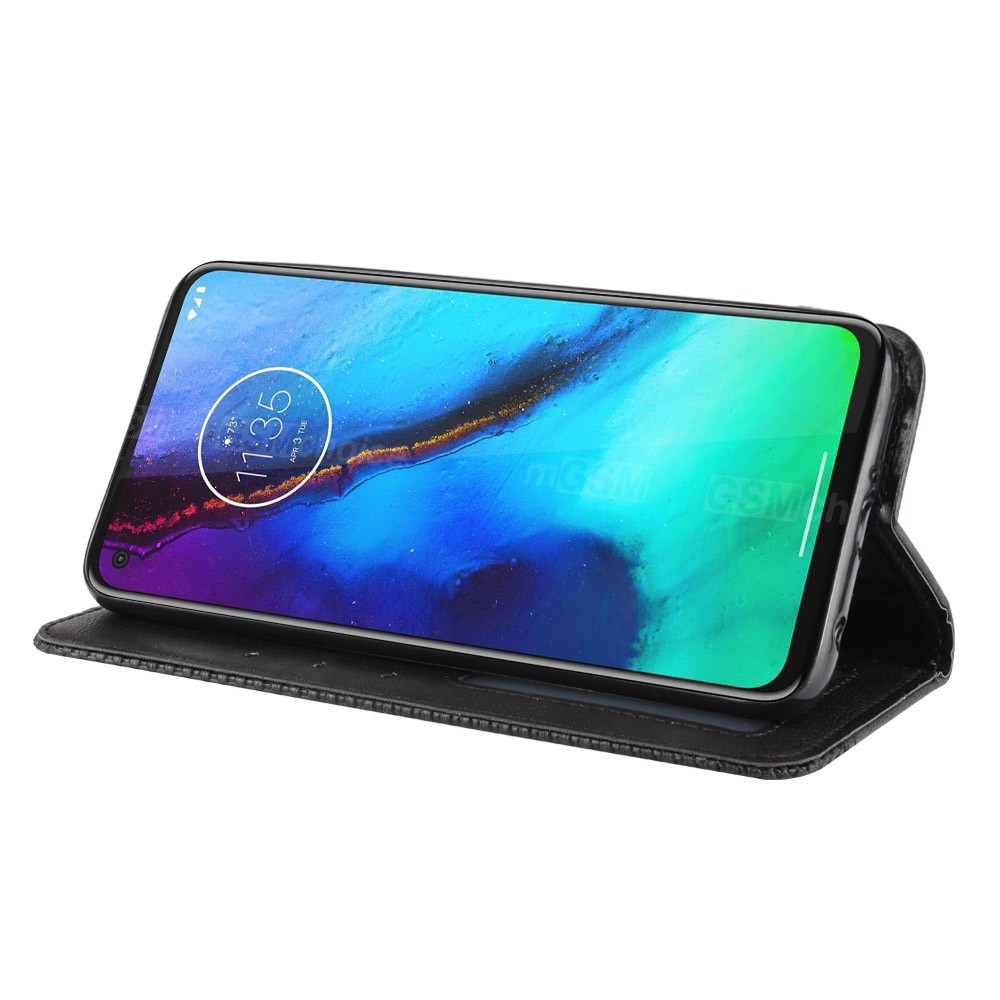 Auto-absorbed Retro Leather Wallet Protector Case for Motorola Moto G Stylus / G Pro - Black-6