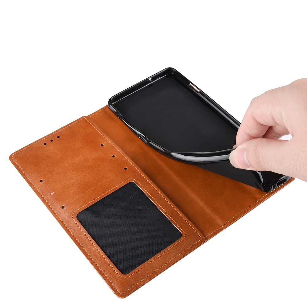 Auto-absorbierter Retro-Leder-Wallet Protector-Hülle Für Motorola Moto G-Stift / G Pro. - Braun