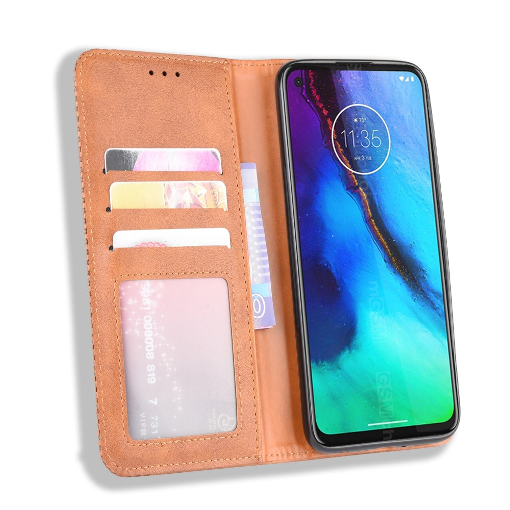 Auto-absorbed Retro Leather Wallet Protector Case for Motorola Moto G Stylus / G Pro - Brown-8