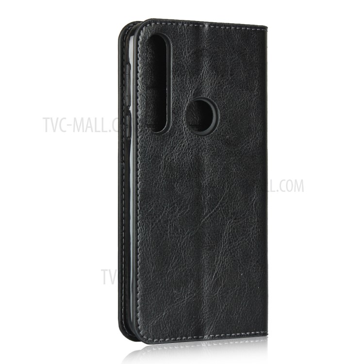 Crazy Horse Skin Genuine Leather Wallet Phone Case for Motorola Moto G8 Play - Black-3