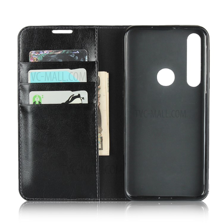 Crazy Horse Skin Genuine Leather Wallet Phone Case for Motorola Moto G8 Play - Black-4