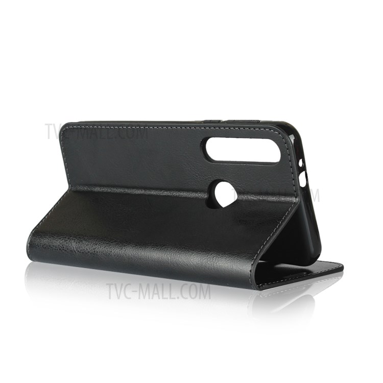 Crazy Horse Skin Genuine Leather Wallet Phone Case for Motorola Moto G8 Play - Black-5