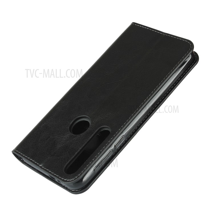Crazy Horse Skin Genuine Leather Wallet Phone Case for Motorola Moto G8 Play - Black-6