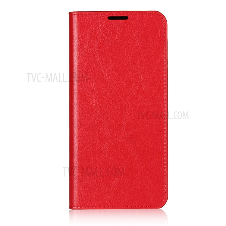Crazy Horse Skin Genuine Leather Wallet Phone Case for Motorola Moto G8 Play - Red-2