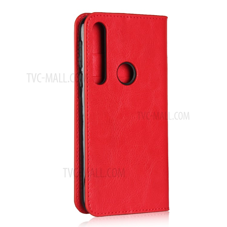 Crazy Horse Skin Genuine Leather Wallet Phone Case for Motorola Moto G8 Play - Red-3