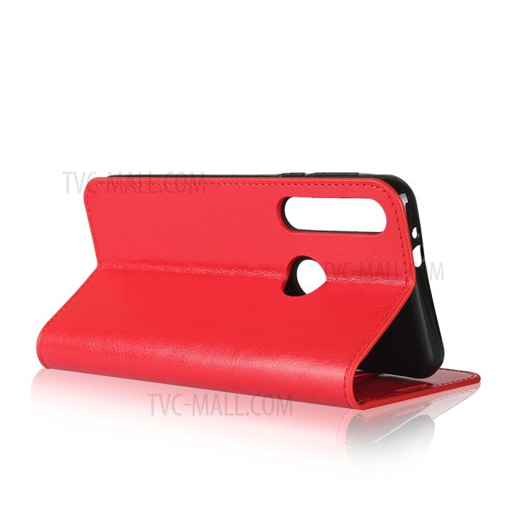 Crazy Horse Skin Genuine Leather Wallet Phone Case for Motorola Moto G8 Play - Red-5