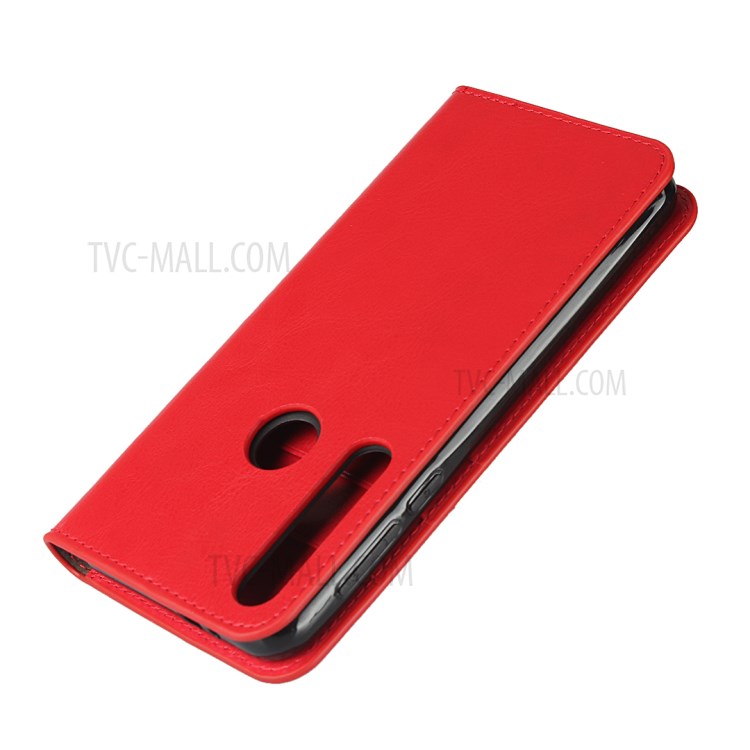 Crazy Horse Skin Genuine Leather Wallet Phone Case for Motorola Moto G8 Play - Red-6